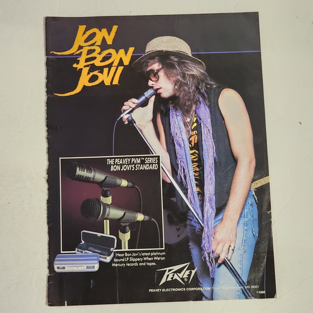 Vintage Print Ad JON BON JOVI Peavey PVM Series clipping 1990 8x10